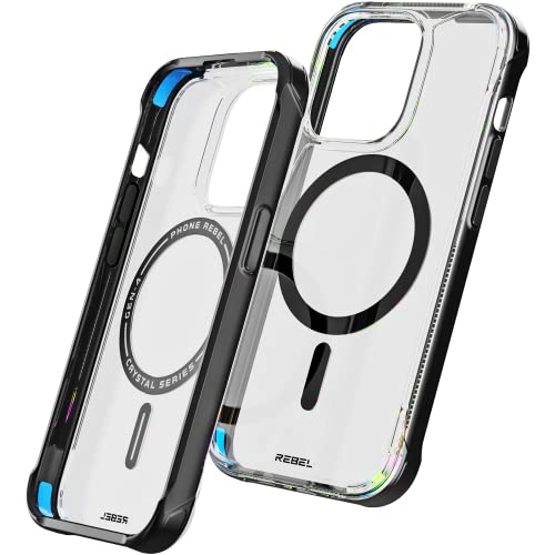 REBEL Clear Case for iPhone 14 Pro [Crystal Series Gen-4] Strong MagSafe Compatible, Anti-Scratch, Non-Yellowing, Protective Shockproof Bumpers, Metal Buttons, 6.1 in Phone Cover 2023 (Crystal Black) - color: Crystal Black, size: iPhone 14 Pro