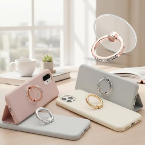 3 Pcs Finger Ring Set Stands Cellphone Ring Holder, Rhinestones Phone Holder 360° Rotation Ring Stand, Clear Cell Phone Kickstand for Most of Phones, Tablets