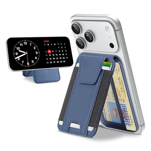 TopMade for MagSafe Wallet with Stand, 9 Cards Holder, Privacy Flap Cover - color: Dark Blue