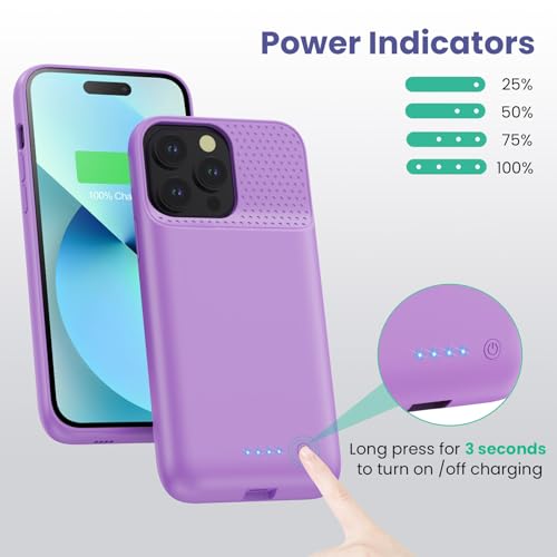 Battery Charging Case for iPhone 12Pro Max/13Pro Max/14Pro Max/14 Plus (6.7 Inch), Powerful 8600mAh Portable Rechargeable Charger Case for iPhone 14ProMax/14Plus/13Promax/12Promax Battery Case-Purple - color: Purple