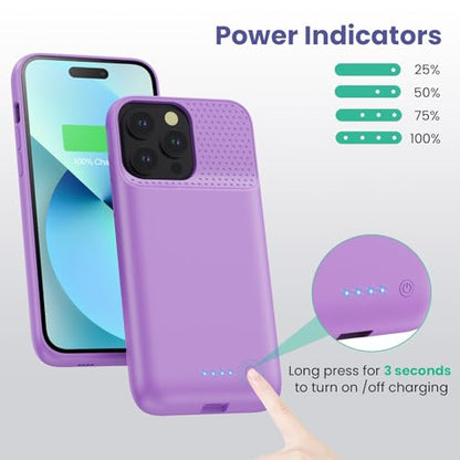 Battery Charging Case for iPhone 12Pro Max/13Pro Max/14Pro Max/14 Plus (6.7 Inch), Powerful 8600mAh Portable Rechargeable Charger Case for iPhone 14ProMax/14Plus/13Promax/12Promax Battery Case-Purple - color: Purple