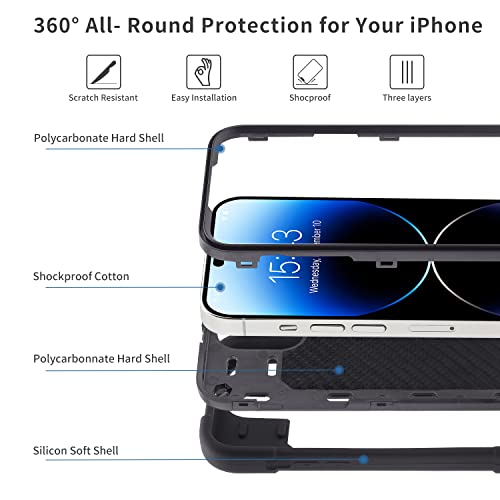 MARKILL Compatible with iPhone 14 Pro Case 6.1 Inch with Built-in Ring Stand, Military Grade Drop Protection Full Body Rugged Heavy Duty Case 3 in 1 Protective Durable Cover Black - color: Black, size: iPhone 14 Pro 6.1"