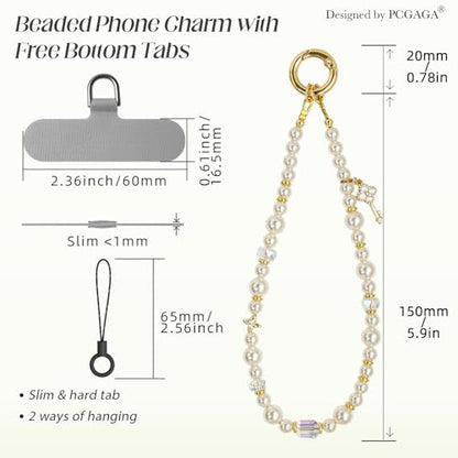 pcgaga Pearl Beaded Phone Charm, Phone Wrist Strap, Handmade Bracelet Straps, Anti-Lost Lanyard Wrist Chain for Airpods Women Girls Gift - color: Diamond Key
