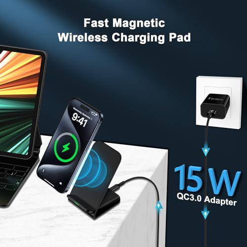 15W Wireless Charger Stand Fast Charging Desk Wireless Charging Station - color: Black