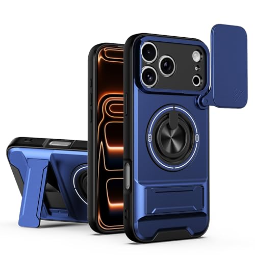 Designed for iPhone 17 Pro Max Case 6.9" Case with Slide Lens Protection + 360° Rotate Ring Magnetic Kickstand,Military Grade Shockproof Heavy Duty Protective Holder Cover Blue - color: Blue, size: for iPhone 17 Pro Max 6.9"