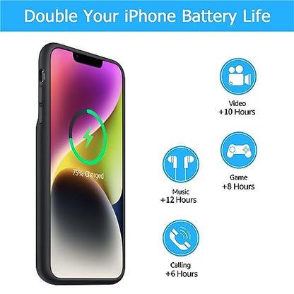 Battery Case for iPhone 14 Plus, [12000mAh] Enhanced Rechargeable Portable Qi Wireless Charger Case Battery Pack Support CarPlay Wireless Charging Case Compatible with iPhone 14 Plus (6.7 inch)-Black - size: iPhone 14 Plus
