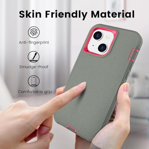 Compatible with iPhone 15 Case, Dual Layer Shockproof Full Body Cover Military Grade Drop Protection Heavy Duty Phone Case for Apple Phone 15/14/13 6.1 inch (Grey/Rose) - color: Grey/Rose