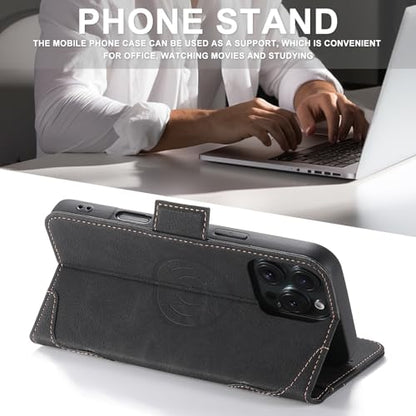 SINIANL iPhone 16 Plus Wallet Case - MagSafe Compatible, Leather Folio Cover with Card Slots and Kickstand - Black - color: MagSafe - Black, size: For iPhone 16 Plus
