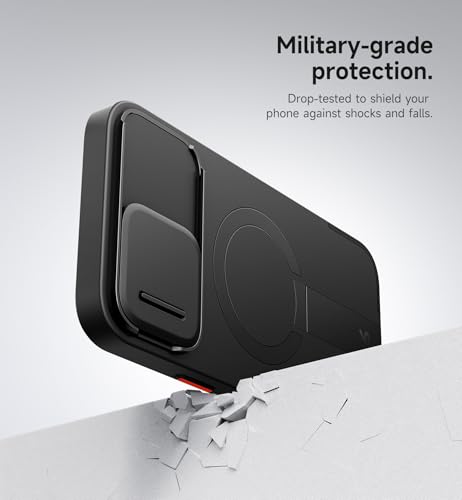 SURITCH for iPhone 13 Pro Max/12 Pro Max Case with Magnetic Camera Slide Cover and Adjustable Kickstand, Compatible with MagSafe, Shockproof Bumper Case Slim Protective Cover 6.7 Inch, Black - color: Black, size: IPhone 13 Pro Max/12 Pro Max-6.7"