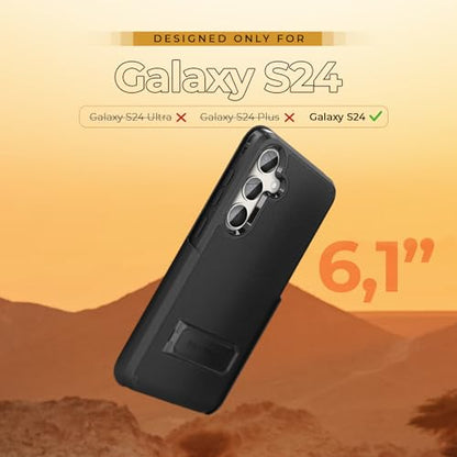 MOTIVE for Samsung Galaxy S24 Case with Belt Clip and Stand | 6.2" | Case & Holster, MagSafe compatible, built-in Kickstand Horizontal, 360° rotating belt clip, slim low-profile fit - size: s24