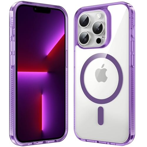 Supdeal Magnetic Clear Case for iPhone 13 Pro, [Compatible with MagSafe] [Non Slip Bumper & Not Yellowing] Military Grade Shockproof Transparent Silicone Phone Cover, 6.1", Purple - color: Purple, size: iPhone 13 Pro
