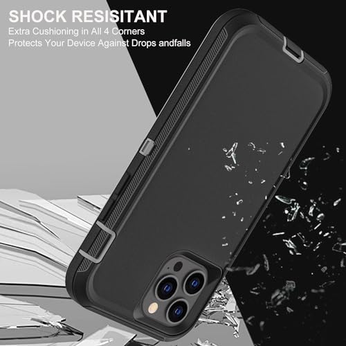 YKHJKLEC for iPhone 12/12 Pro Case, Military Grade 3 in 1 Heavy Duty Shockproof/Drop Proof/Dust Proof with 2Pcs Tempered Glass Screen Protector (Black/Grey) | 3 in 1 - color: Black/Grey