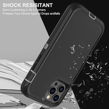 YKHJKLEC for iPhone 12/12 Pro Case, Military Grade 3 in 1 Heavy Duty Shockproof/Drop Proof/Dust Proof with 2Pcs Tempered Glass Screen Protector (Black/Grey) | 3 in 1 - color: Black/Grey