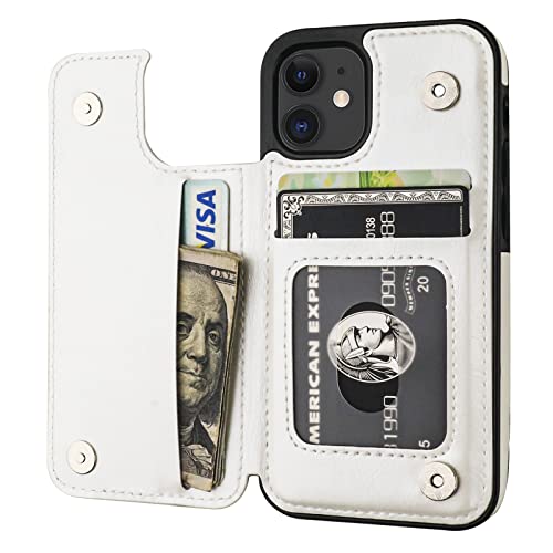 ONETOP for iPhone 12 Mini Wallet Case with Card Holder,White - color: White