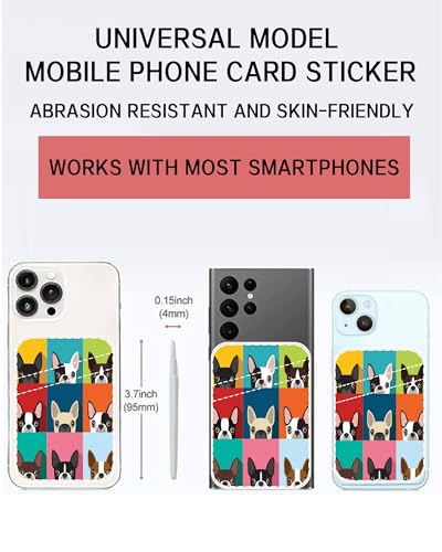 Dual Pocket Leather Phone Wallet, Adhesive Stick On, Cute & Funny Dogs Design - color: Funny Dogs