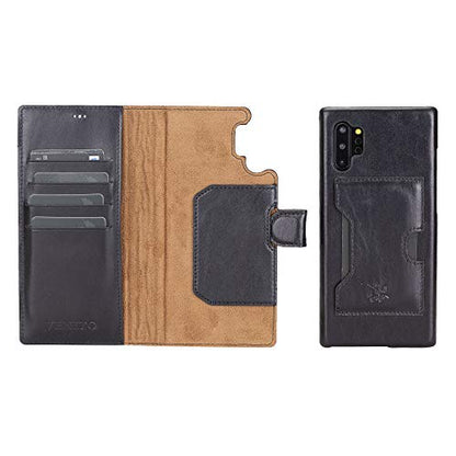 Venito Florence Leather Wallet Phone Case Compatible with Samsung Galaxy Note 10 Plus - Extra Secure with RFID Blocking - Detachable Phone Wallet (Rustic Black) - color: Rustic Black, size: Note10 Plus