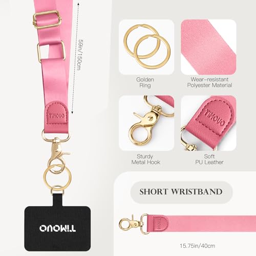 TiMOVO Phone Lanyard Crossbody Wrist Strap, Adjustable Anti-Theft Strap for Smartphone Case - color: Pink