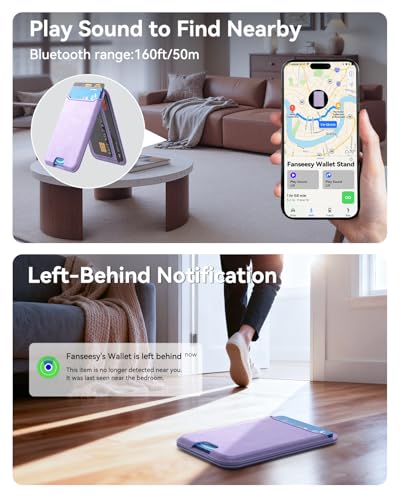 for MagSafe Wallet, Works with Apple Find My,5 Card Holder with Stand, Magnetic Phone Wallet Stand for iPhone 17/16/15/14/13/12 Pro Max Air Plus, RFID Blocking Vegan Leather,Purple - color: Findmy Purple