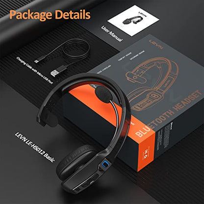 LEVN Bluetooth Headset with Microphone, Trucker Bluetooth Headset with AI Noise Cancelling & Mute Button, Wireless On-Ear Headphones 65 Hrs Working Time, for Trucker Home Office Remote Work Zoom - color: Black