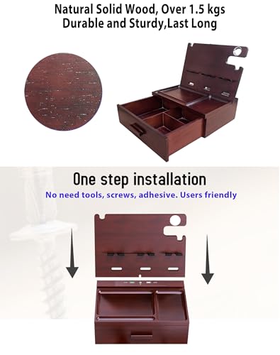 Nightstand Organizer with Drawer Built in 4 USB Quick Charger, Wood Phone Docking Station with Dual Phone Charging Station for Apple Android Phones Anniversary Birthday Gifts for Men Dad Hunsband Mom
