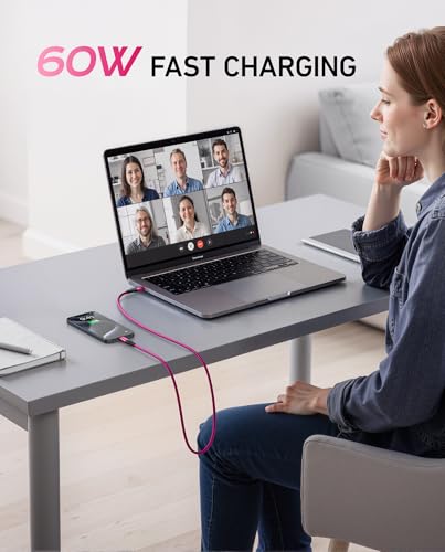 USB C to USB C Cable 60W [2Pack 3FT], USB C Fast Charging Cable for Car - color: Rose Red, size: 3FT, style: USB C to USB C