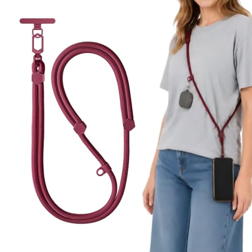 Adjustable Crossbody Phone Lanyard, Braided Cord with Tether Tab - color: Red