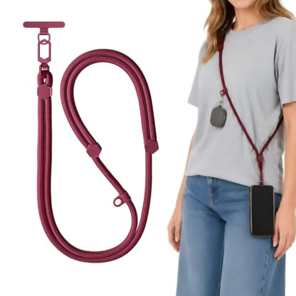 Adjustable Crossbody Phone Lanyard, Braided Cord with Tether Tab - color: Red
