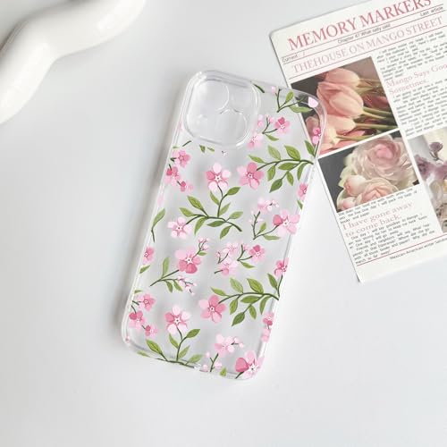 NITITOP Compatible with iPhone 15 Pro Case Clear Cute Flower - Pink | Branch, Floral, Precision camera cutouts, For girl woman, Slim fit, Soft TPU, Shockproof - color: Pink