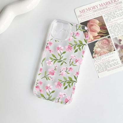NITITOP Compatible with iPhone 15 Pro Case Clear Cute Flower - Pink | Branch, Floral, Precision camera cutouts, For girl woman, Slim fit, Soft TPU, Shockproof - color: Pink