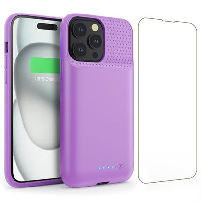Feob Battery Case for iPhone 15Pro (6.1Inch), Real 7500mAh Ultra Slim Portable & 15W Fast Charging, Rechargeable Protective Extended Charger Case Cover Only for iPhone 15Pro Charging Case-Purple - color: Purple