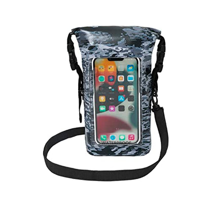 geckobrands Waterproof Phone Tote with 2L Dry Bag and Adjustable Strap – Protect Your Phone and Valuables While on The Go - color: Arctic geckoflage
