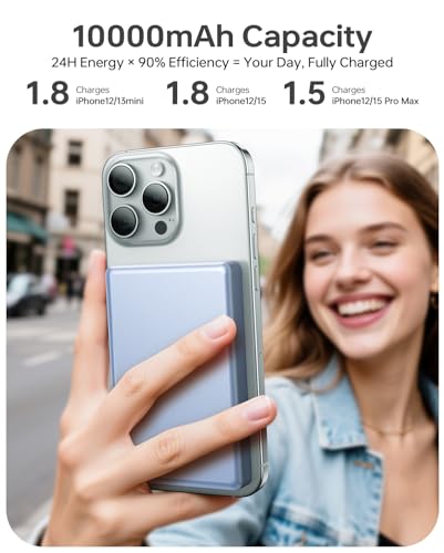 ULiXWH 10,000mAh for MagSafe Power Bank Ultra-Slim Metal-Alloy | Magnetic Wireless Charger with USB-C Cable, Fast Charging Portable Battery for iPhone 17 Pro Max/17 Pro/Air/16/15/14/13, Blue - color: Blue