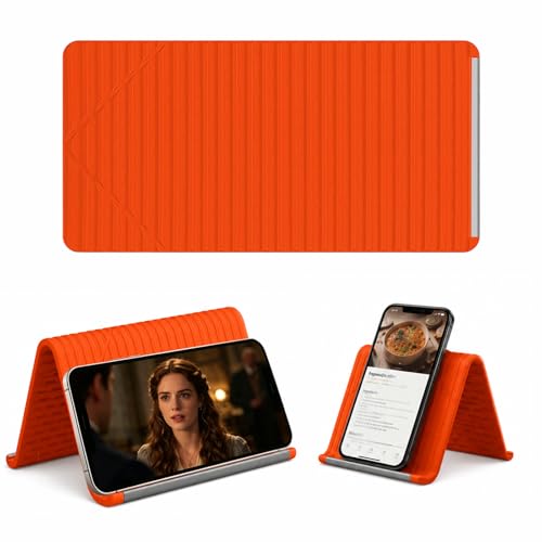 Silicone Phone Holder,Adjustable & Flexible & Folder-Silicone Phone Stand with Aluminum,Mount for Phone Tablet Laptop (Orange)