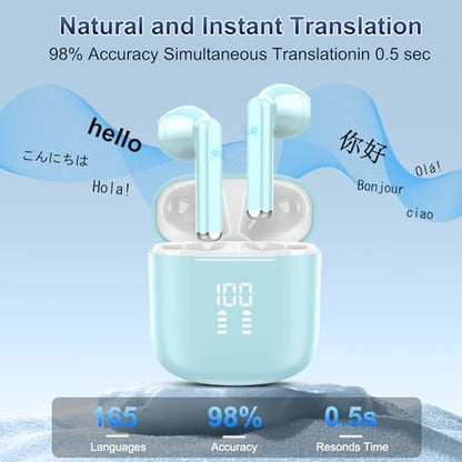2026 AI Translation Earbuds Real Time, 165 Language Translator Earbuds 3-in-1 Bluetooth 5.4 with APP, Translation Headphones with 6 Translation Modes Translating Device for Travel/Business/Learn Blue - color: Blue