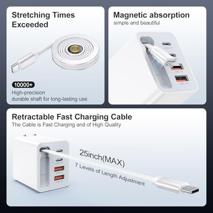 5-in-1 Retractable Wall Charger, 40W Retractable iPhone Charger Wall Plug - size: 1Pack