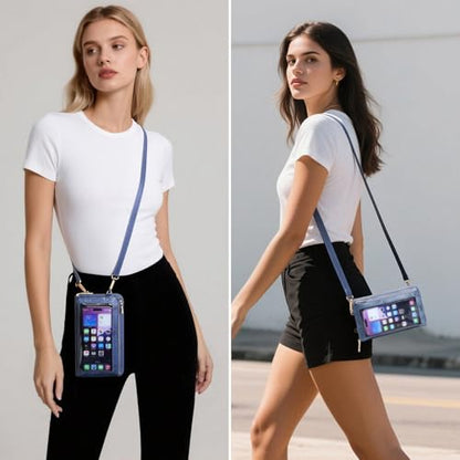 GOIACII Phone Purse Crossbody Bags for Women Small Travel Wallet Touch Screen RFID Blocking - color: A11 Blue Pattern