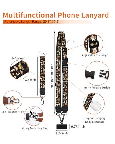 Mushroom Butterfly Phone Lanyard Crossbody Wrist Neck Strap Women - color: Mushroom Butterfly