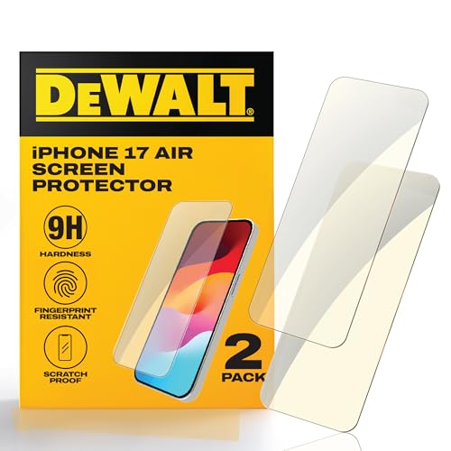DEWALT Heavy Duty Glass Screen Protector for iPhone 17 Air, 2 Pack - size: iPhone 17 AIR