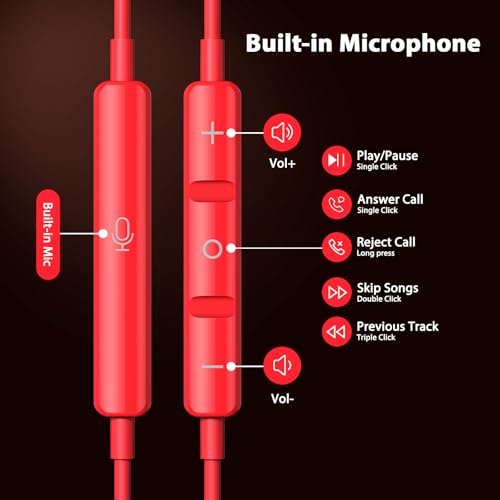 Jelanry Magnetic USB-C Wired Earbuds HiFi Stereo Headphones with Mic, Red - color: Red