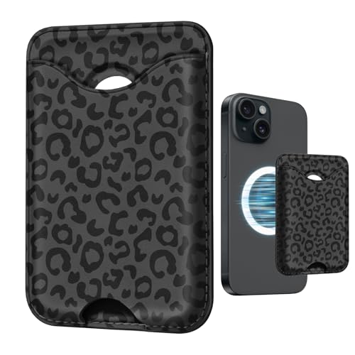 Black Leopard Magnetic Wallets for Compatible with Magsafe Wallet for iPhone 17/16/15/14/13/12 Series Pro Max Plus Air Phone Magnet Card Holder Fit 3 Cards PU Lether Mag Safe for Women Girl - color: Leopard (Grey)
