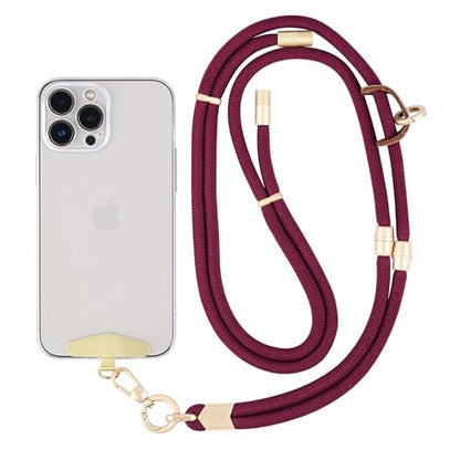 Cell Phone Lanyard,Adjustable Shoulder Crossbody Lanyard,Detachable Length Wrist Lanyard - color: Wine Red