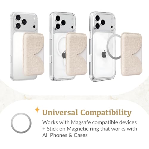 Luner - Eco Leather Magnetic Side-Access Card Wallet Compatible with Magsafe - [for iPhone 17, 16, 15, 14, 13, 12 series] - [Holds 2 cards] - Cream - color: Cream, style: Side-access