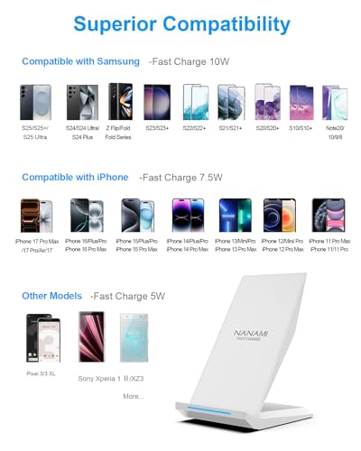NANAMI Fast Wireless Charger 2 Pack, Nightstand Wireless Charging Stand - color: White&Black
