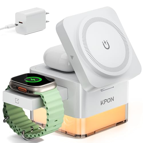 KPON for iPhone Nightstand Charging Station, 3in1 Wireless Charger Stand - color: White