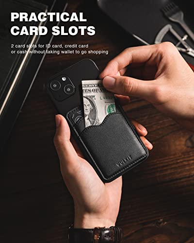 VULKIT Stick on Card Holder Compatible for iphone Leather Cell Phone Wallet Credit Card Case Strong Sticker for Women - color: Black