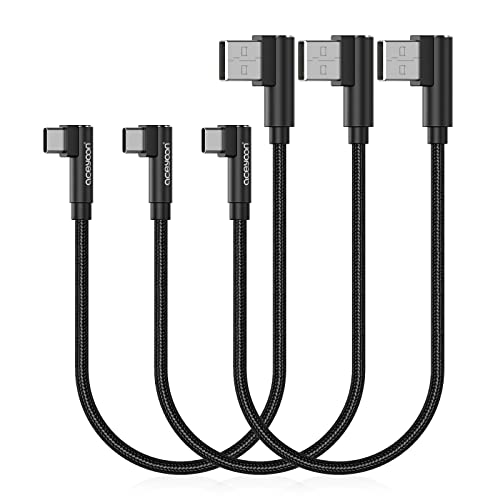 aceyoon [3 Pack Right Angle USB Type C Charger Cable, 0.6ft Braided 90 Degree Elbow Charger Dual L Shape USBC Cable for iPhone 15 Pro Max Plus, Samsung Galaxy S9 S10, Pixel 2 3 3XL, P30 P20 Mate20