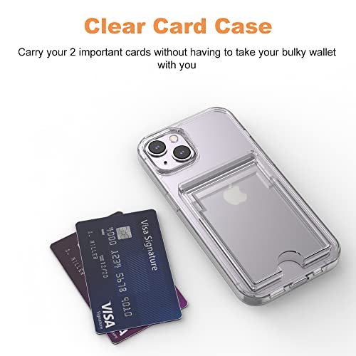for iPhone 14 Plus Clear Card Case, Anti-Yellowing Slim Fit Thin TPU Bumper + PC Back Wallet Case with 2 Cards Holder - color: Clear, size: iPhone 14 Plus