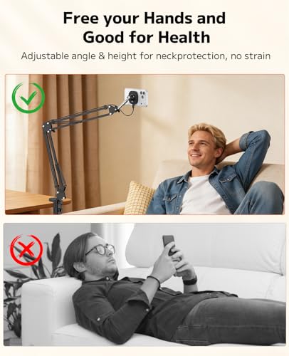 VRIG Magnetic Wireless Charger Phone Holder for Bed Desk, Flexible Articulating Table Mount, Overhead Stand Compatible with iPhone 17/16/15/14, Great for Video Recording, Zoom Meeting, Live Streaming - size: Rechargeable Model