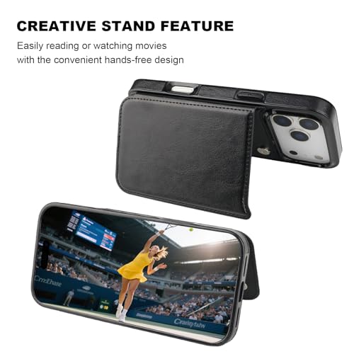 ONETOP for iPhone 17 Pro Max Wallet Case with Credit Card Holder,Black | Kickstand,ID/Cash Holder,Case Wallet with Card Slots,Double Magnetic Clasp,Durable PU Leather Shockproof Cover for Women Men - color: Black