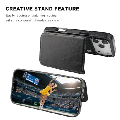 ONETOP for iPhone 17 Pro Max Wallet Case with Credit Card Holder,Black | Kickstand,ID/Cash Holder,Case Wallet with Card Slots,Double Magnetic Clasp,Durable PU Leather Shockproof Cover for Women Men - color: Black